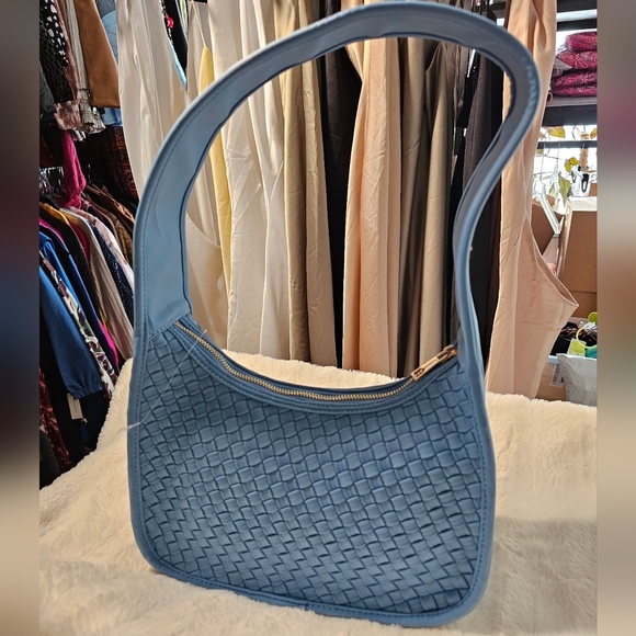Anthropologie Woven Neoprene Shoulder Bag BLUE  7"H, 11"W, 4.5"D - Picture 15 of 15